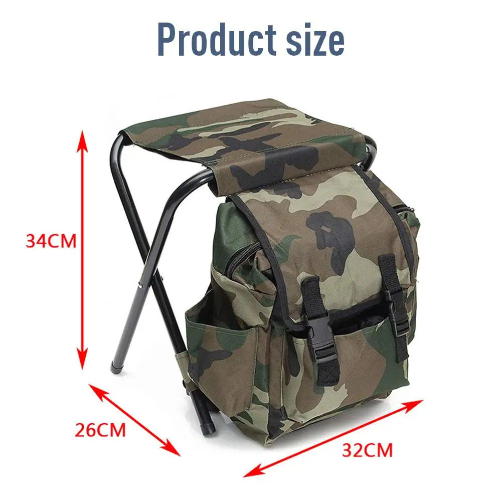 Outdoor Portable Camouflage Folding Stool 100kg Max Load Oxford Cloth Stool Backpack For Camping Fishing