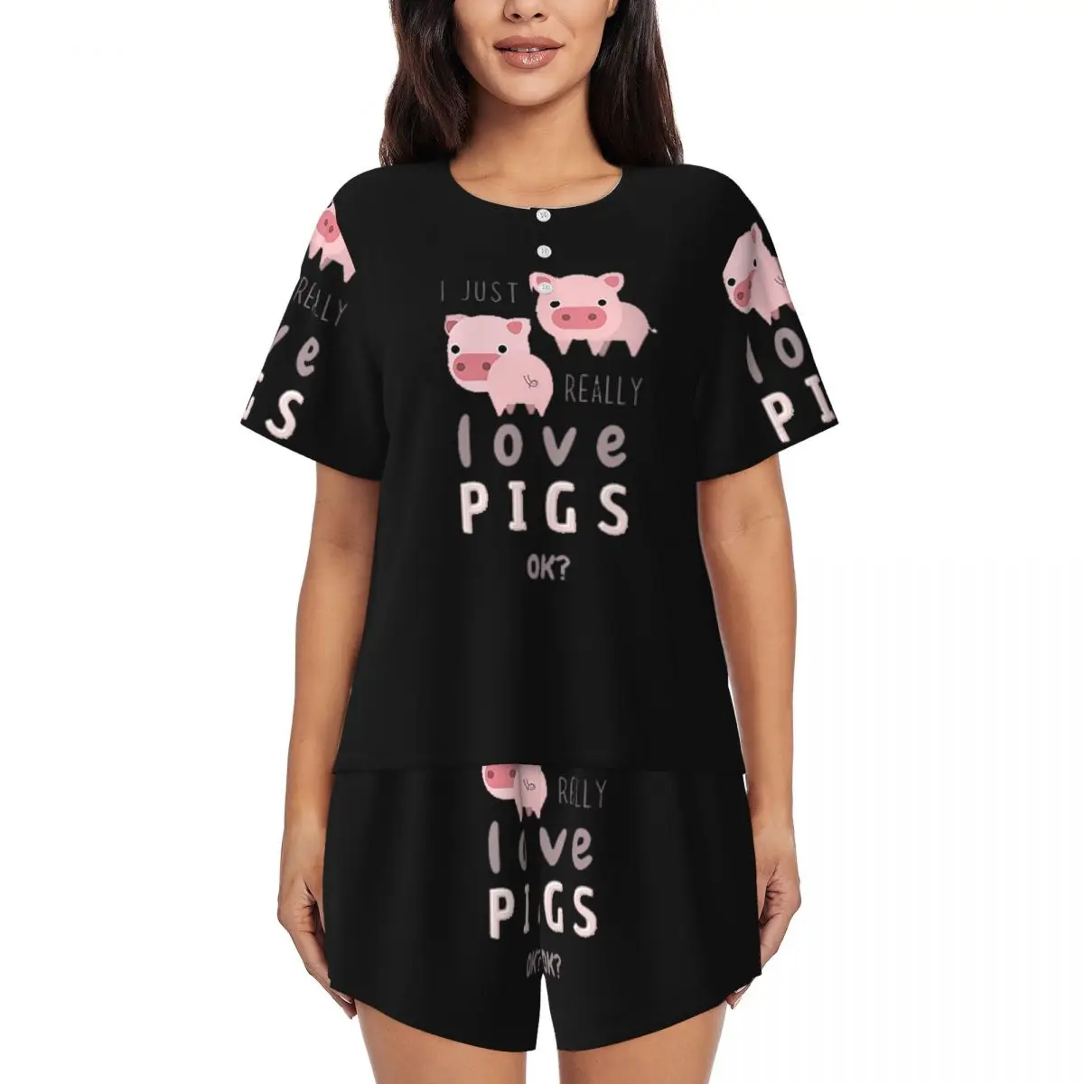 

Забавные пижамы с изображением свинок для любителей свиней, с круглым вырезом и короткими рукавами, для сна, женский мягкий пижамный комплект с короткими штанами