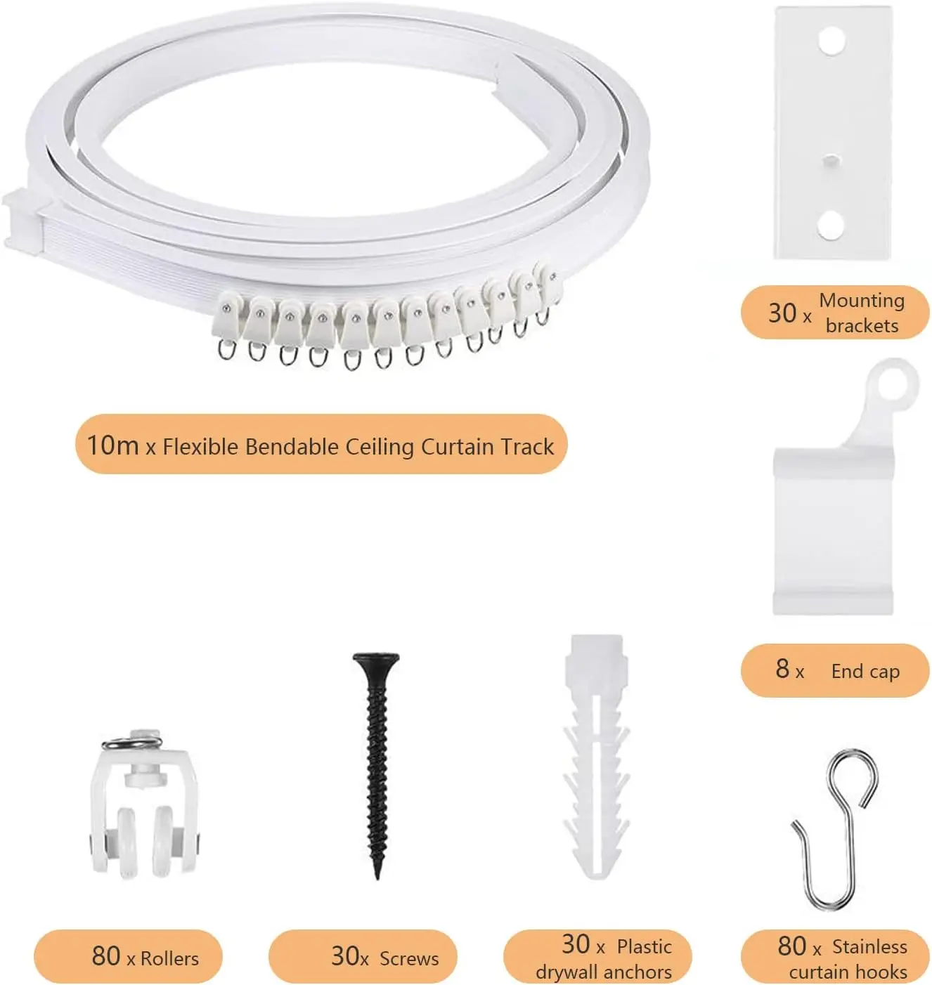 

Ceiling Curtain Track 32.8Ft/10M Bendable Ceiling Mount Flexible Window Rails For Room Divider, Rv, Bay Window, Shower Space