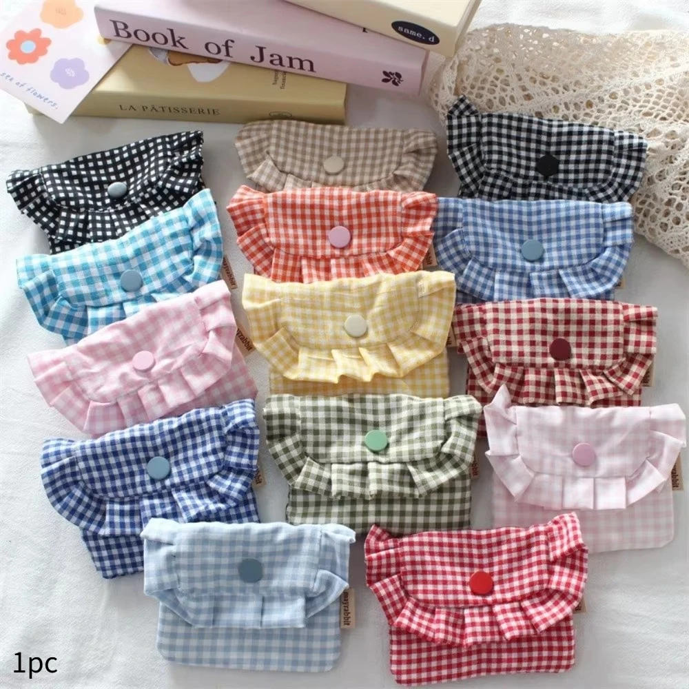 1pc Portable Checkered Purse Checkered Pattern Pocket Design Coin Purse Clutch Style Lipstick Storage Bag for Girls