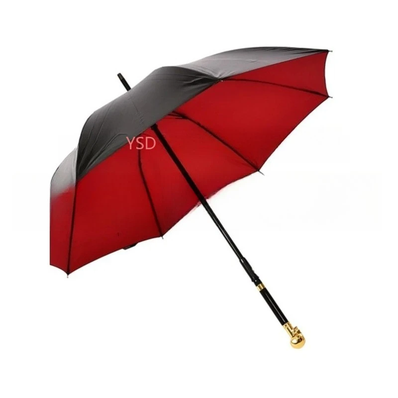 Creative Skull Pattern Cane Umbrella | Black Plastic Retractable Dual-Use for Sunny & Rainy Days