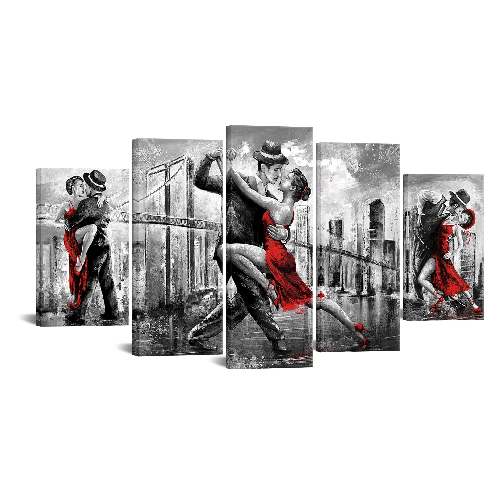 

5 Pieces Ballroom Dancer Wall Art Canvas Painting City Landscape Print Poster Modern Style Picture Living Room Home Decor