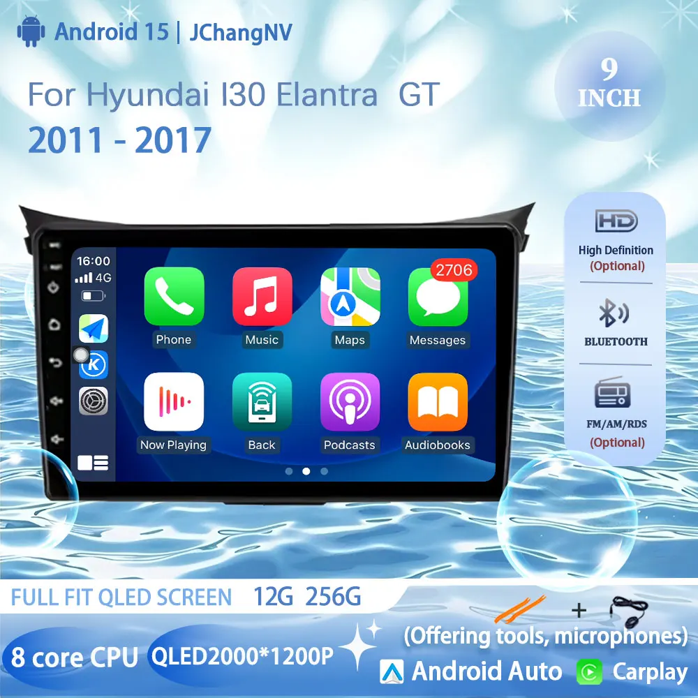 

9“ Android 15 Car Multimedia Player Radio for Hyundai I30 Elantra GT 2011 - 2017 Carplay Auto Stereo 4G DSP RDS