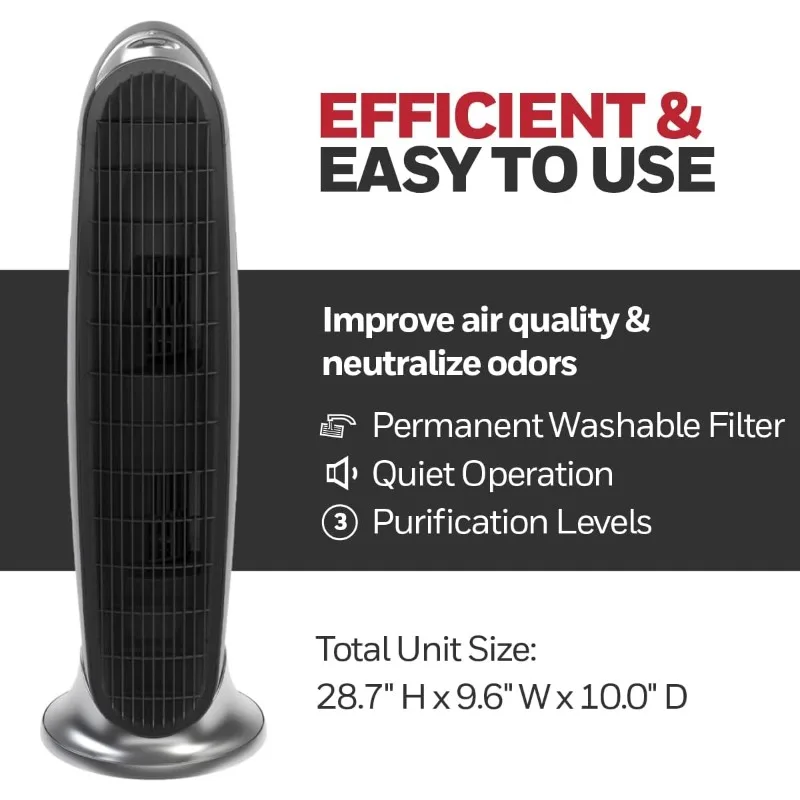 HFD-120-Q QuietClean Air Purifier with Permanent Washable Filters, Medium Rooms (170 sq. ft.), Black