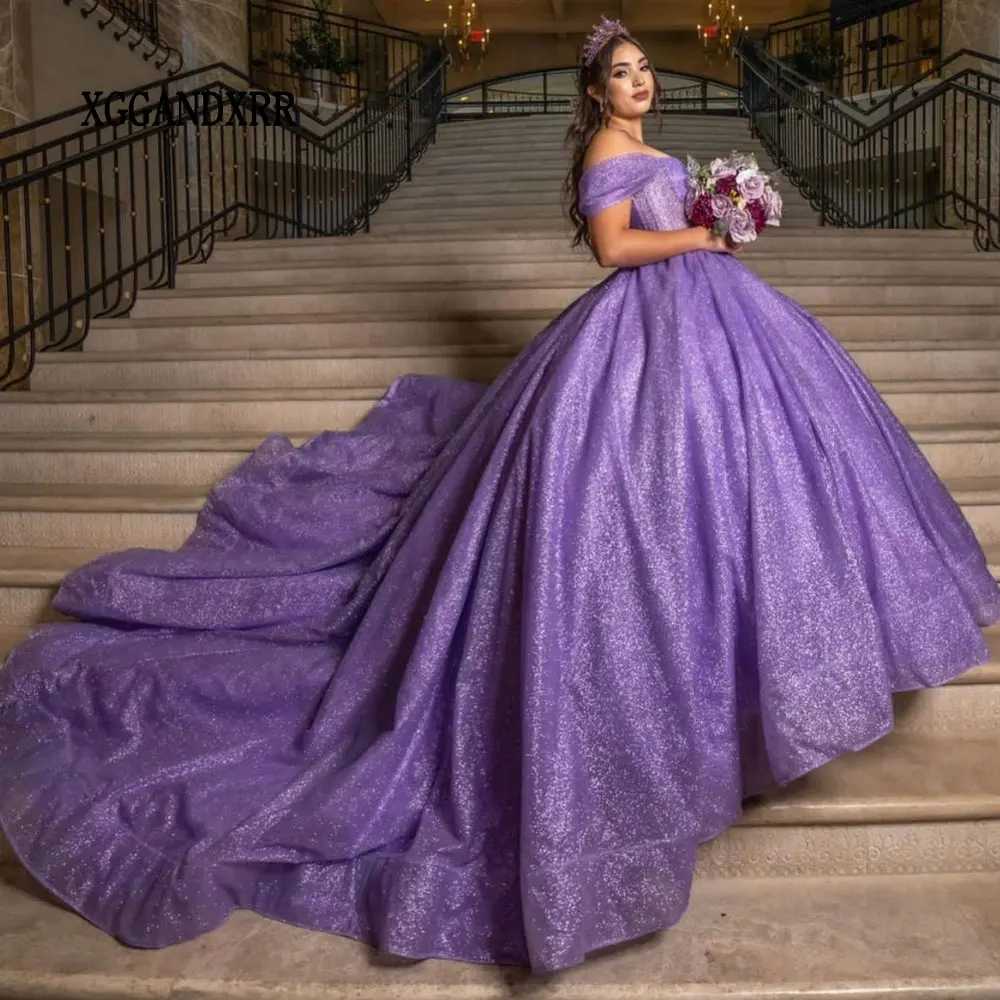 Vestido de princesa roxa Quinceanera, vestido de baile espumante, 16 anos, 15 anos, 24 anos