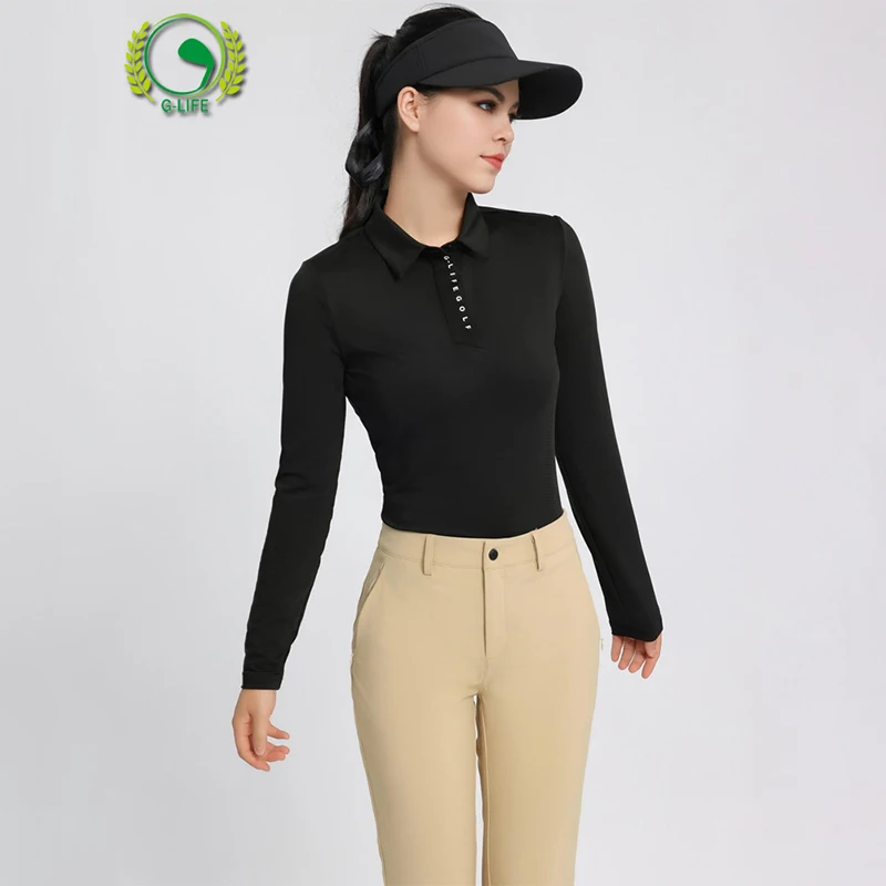 G-LIFE Spring Autumn Golf Polo Shirts Women Quick-dry Long-sleeved Sports Tops Simple High-end Black Jersey Ladies Golf Apparel