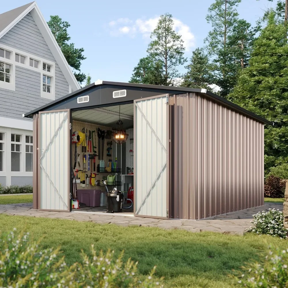 

12x9.6 FT Metal Shed, Galvanised Steel Garden Shed with Lockable Doors Waterproof Shed, Tool Storage, Storage Shed