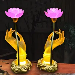 110-220V Seven Color Changing Lotus Glass Lamp Household Decoration Buddha Hand Lotus LED Lamp Flower Buddhist Hall Supplies New