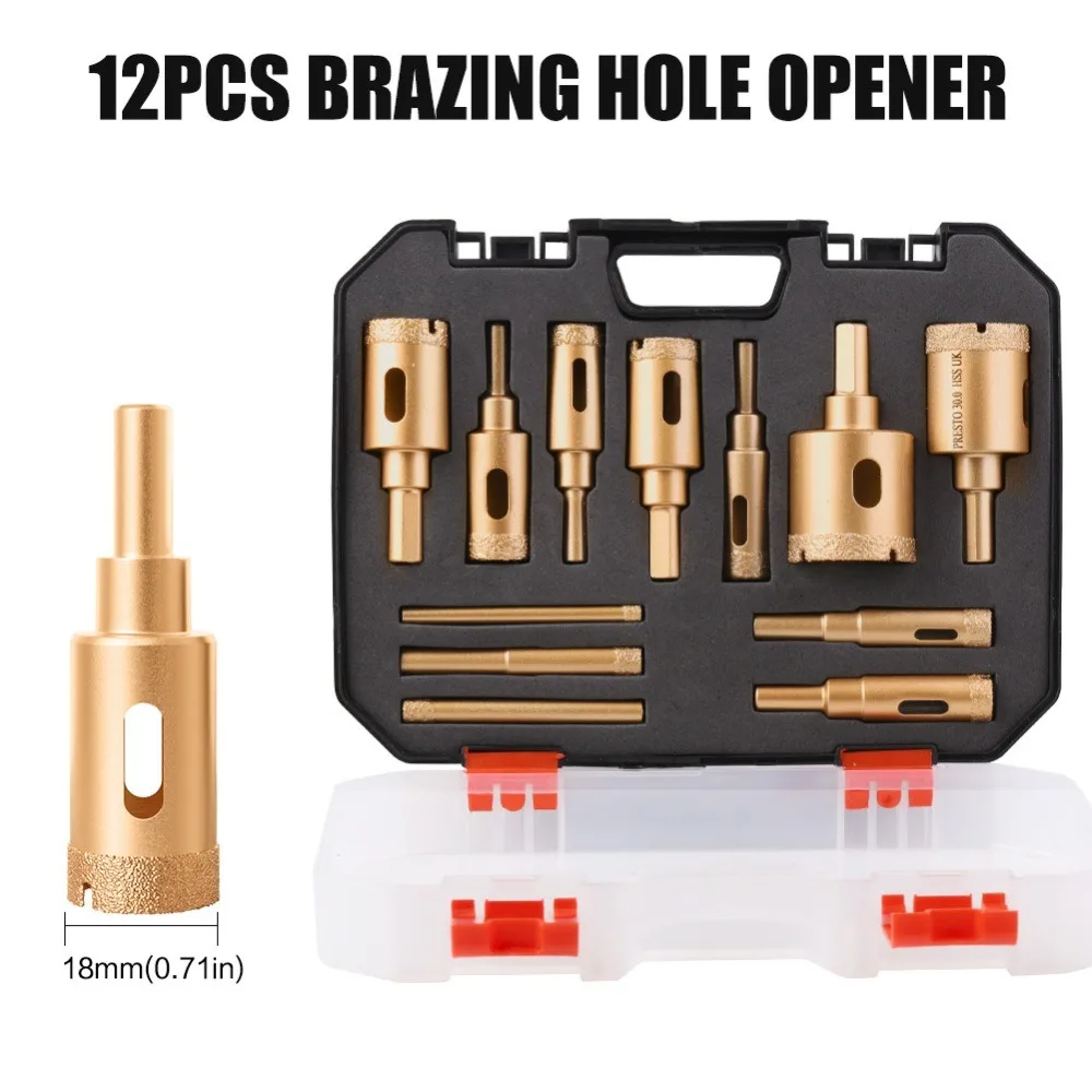 

12PCs/Box Wet And Dry Use Brazing Core Drill Bit Set M10 Hexagonal Shank Hand Drill Hole Opener Easy Chip Removal No Slipping