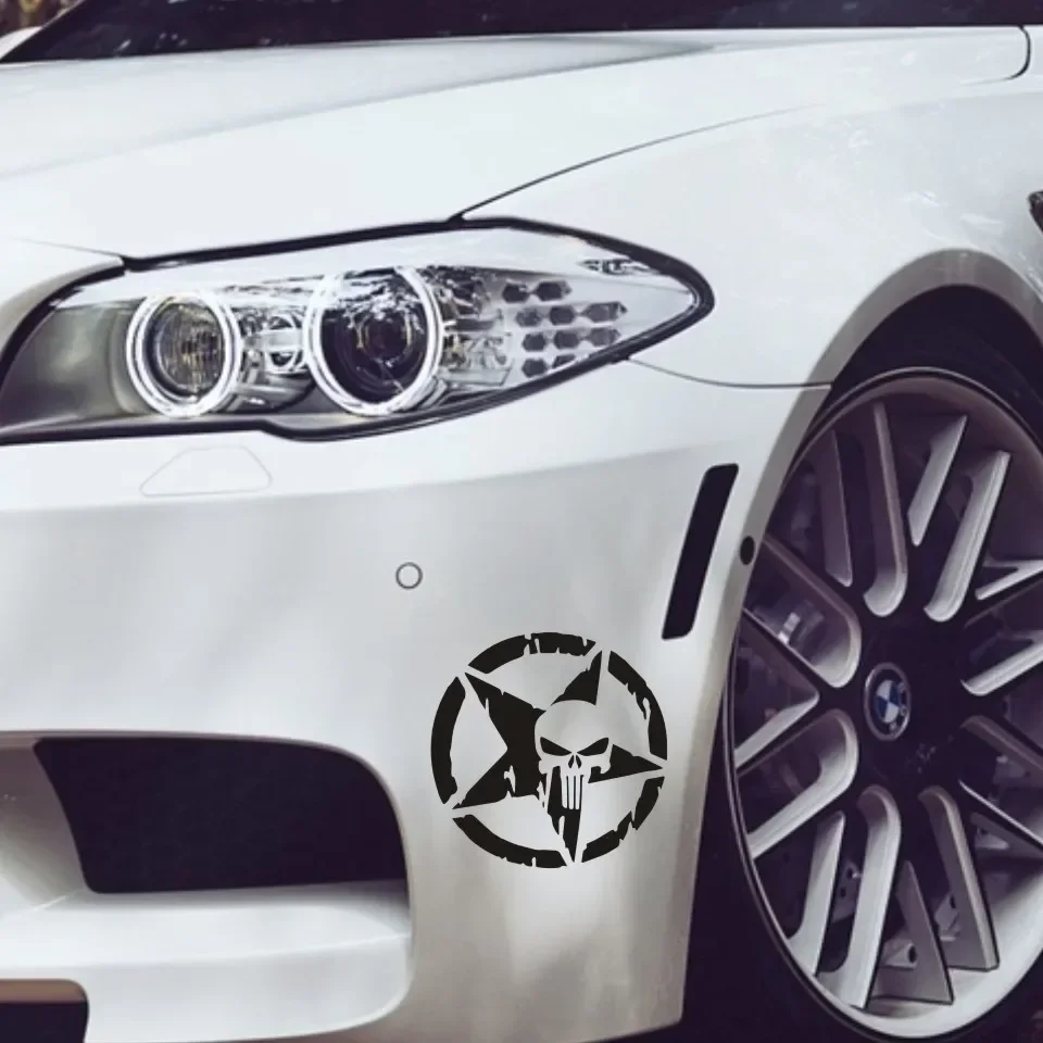 Car Stickers Pentacle Five-pointed Star Skulls Punisher Creative Decals Vinyls Auto Tuning Styling13cm*13cm