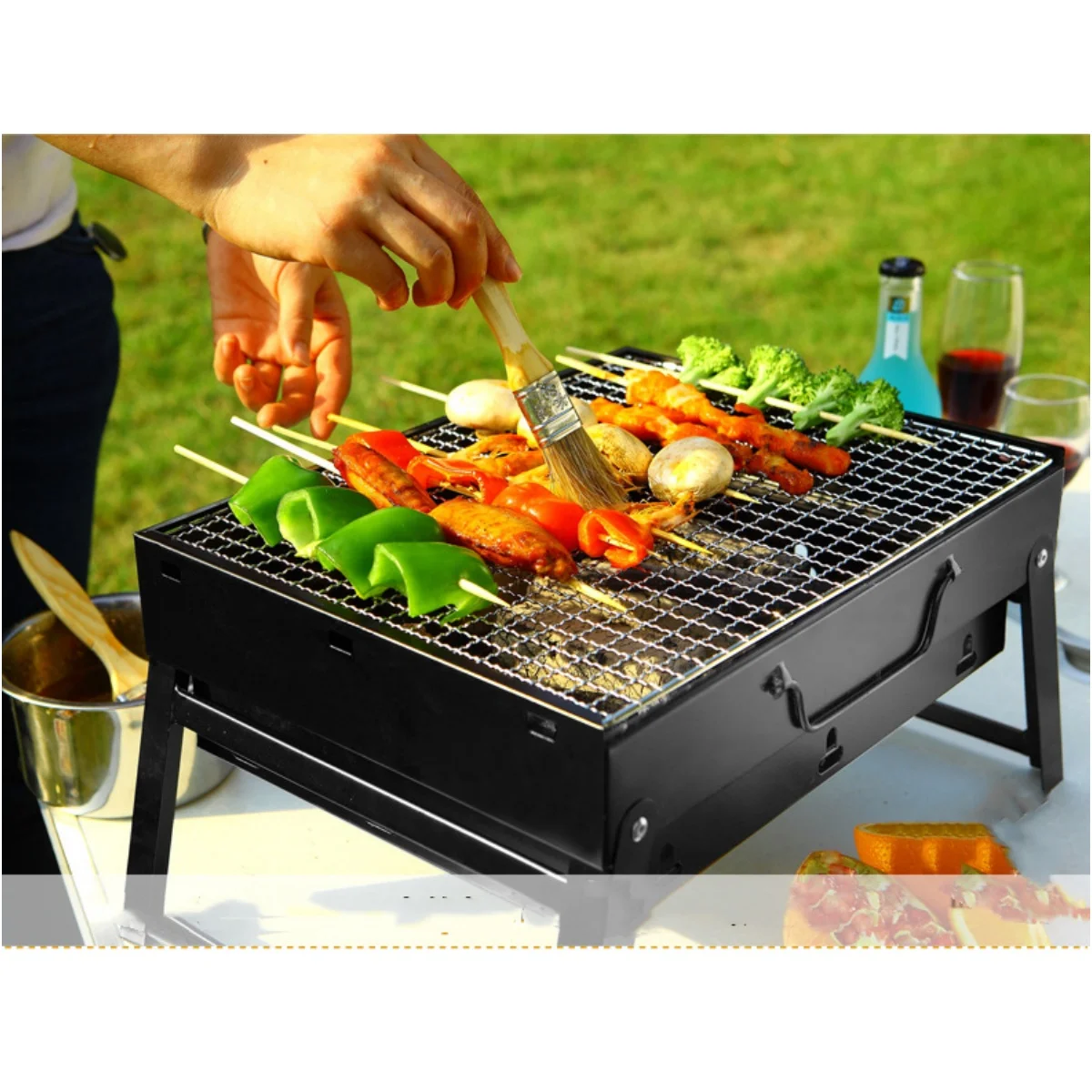 Solid color metal grill chrome plating treatment, furnace body electrophoresis process, portable and foldable barbecue oven