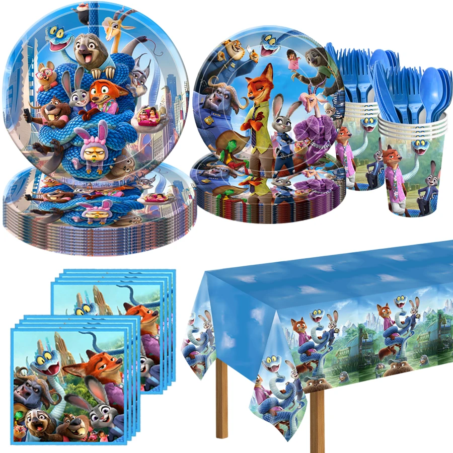 

New Anime Zootopia Birthday Party Decorations Supplies Tableware Plates Banner Cake Topper Stickers Stamps Party Favor Gifts