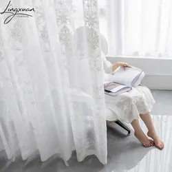 White Embroidered Sheer Voile Curtains For Bedroom Europe Tulle Window Curtain For Living Room Customized Size Home Drape Blinds
