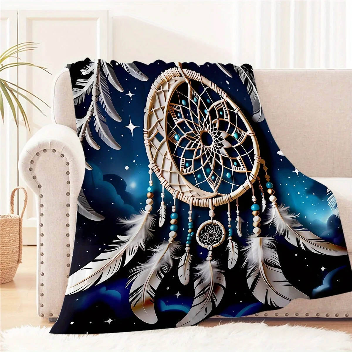 1pc Fashion Dreamcatcher Printed Blanket, Modern Style Blanket, Outdoor Blanket, Travel Camping Blanket, Soft and Comfortable Bl
