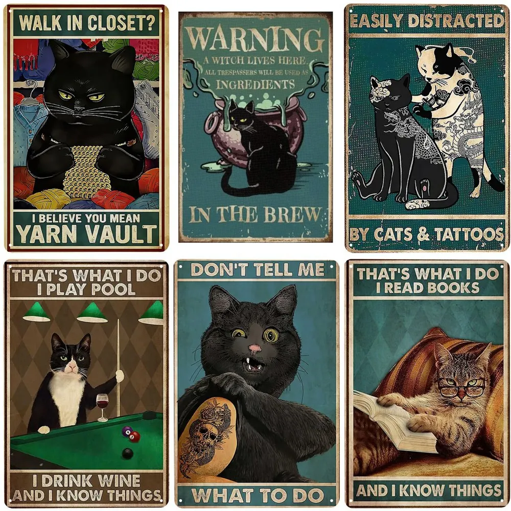 Funny Black Cat Vintage Metal Tin Sign, Don'T TELL ME HOW TO DO Cat Wall Decor for Bar Nice Butt Art Posters, Cat Lovers Gifts