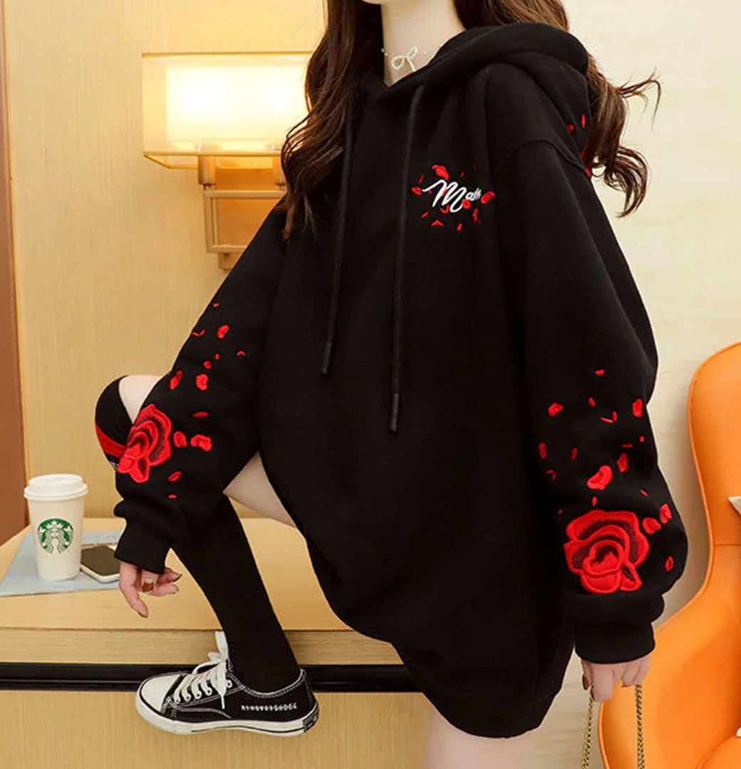 

Весенне-осенняя толстовка с капюшоном и вышивкой, женская одежда, свободная верхняя одежда, толстовки, топы, элегантный женский новый пуловер, пальто