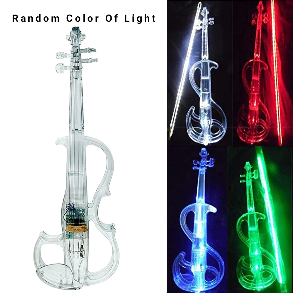 4/4 Crystal Clear Luminous Electric Violin Colorful LED Lights Acrylic Real Performance with Pickups Case Headphones