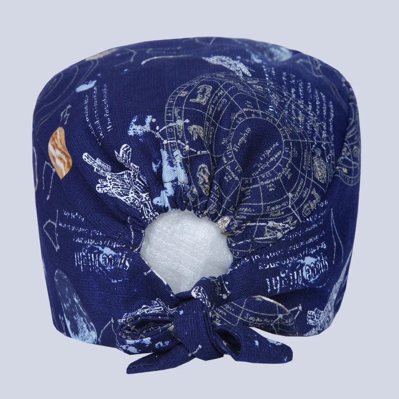 Navy Short Hairs Print Skullcaps Unisex Scrubs Nursing Hats for Doctors TOOTH Pet Hospital Work Cap M196
