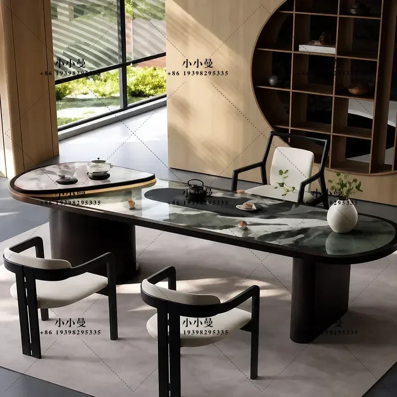 Household Yunhai Tea Table and Chair Set Office Multi Functional Rock Slab Tea Table with Integrated Kettle Wholesale