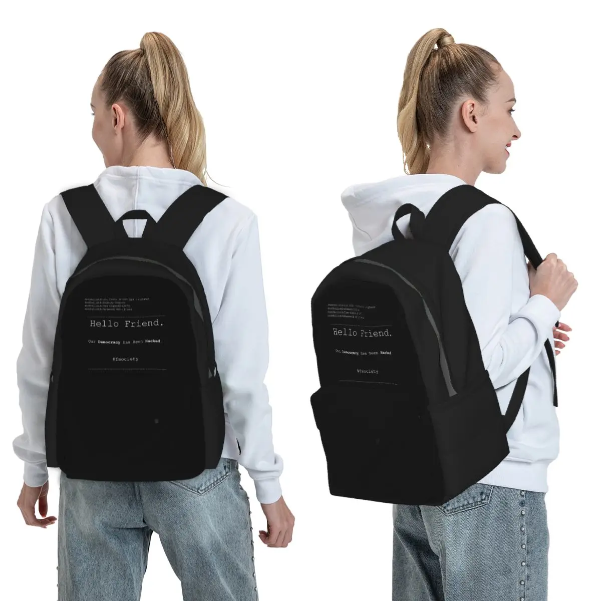 Mr Robot Hello Friend Fsociety Backpack Student BookBag Children School Bag Computer Shoulder Bags for Men Women