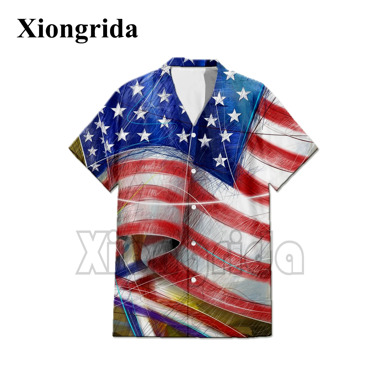 

USA Flag Beach Shirt Casual American National Day Stars and Stripe Flag 3D Blouses Short Sleeve Top Streetwear S-4XL