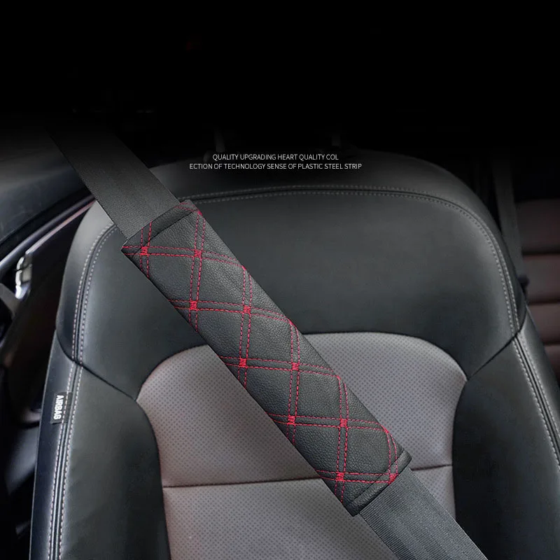 

1Pcs Car seat belt shoulder pad adjustable leather quilted embroidered pattern all season universal protective cover