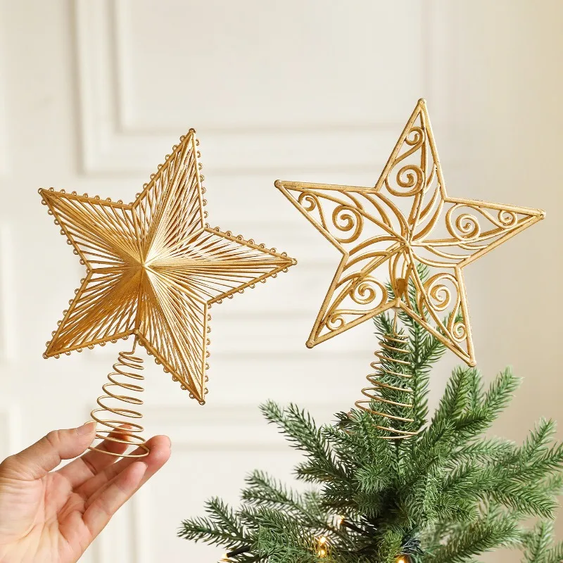 Christmas Tree Topper Star Hollow Five Pointed Radiating Star Xmas Tree Top Decoration Ornament Navidad Home Party