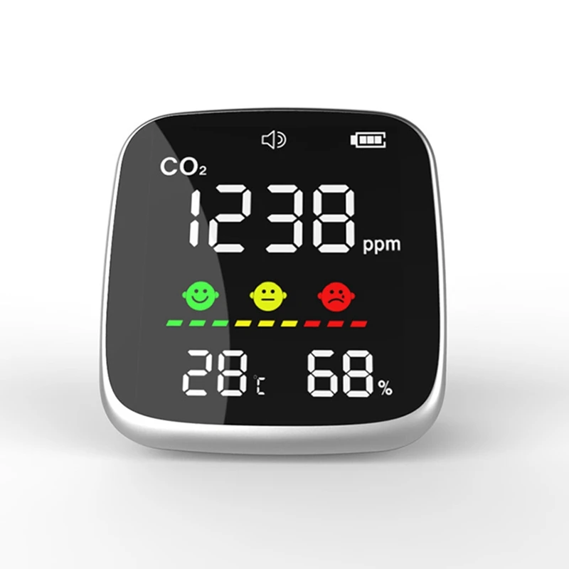 Air Quality Monitor Detect CO2,Temperature Humidity ,Manual Set Alarm Threshold And Turn On/ Off CO2 Alarm Sound