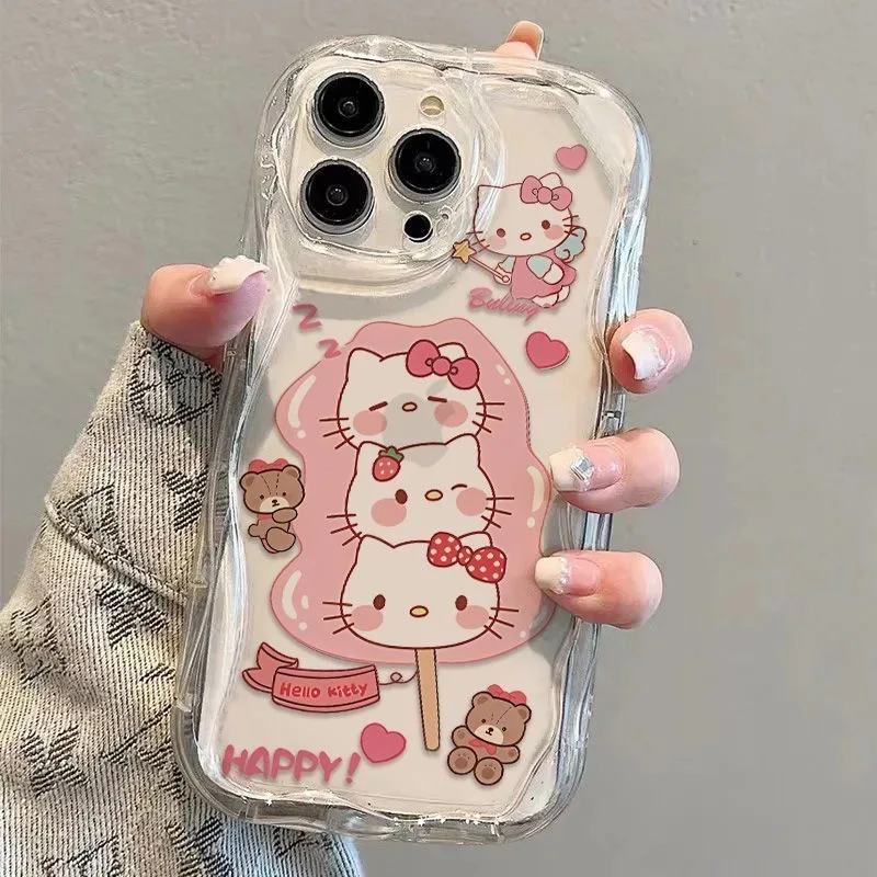 Sanrio Hello Kitty Kawaii KT Phone Case For iPhone 16 15 14 13 ProMax 11 12 13 Pro XR 7 8 Plus Cute Girl Y2K Cute Creative Cover