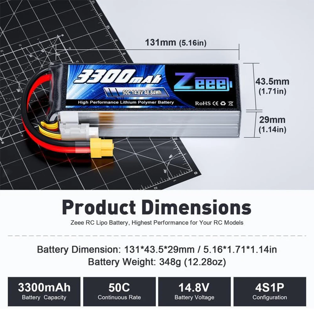 1/2Units Zeee 4S Lipo FPV Drone Battery 14.8V 3300mAh 50C Softcase with XT60 Plug for RC Car RC Helicopters Trucks Model Parts