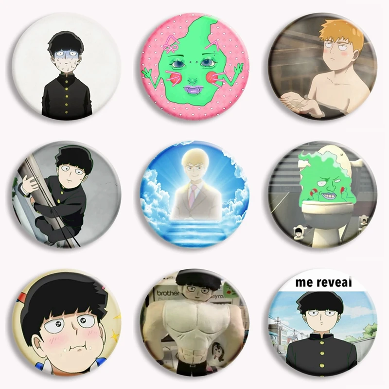 Anime Mob Psycho 100 Funny Meme Button Pin on Backpack Accessories Badge Cartoon Brooches Clothes Hat Decor Fans Gift