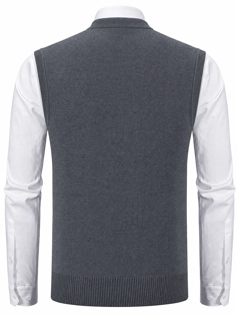 US-Größe Herren V-Ausschnitt Pullover-Weste Einfarbig Business Casual Kleidung Pullover-Westen – Detail 3