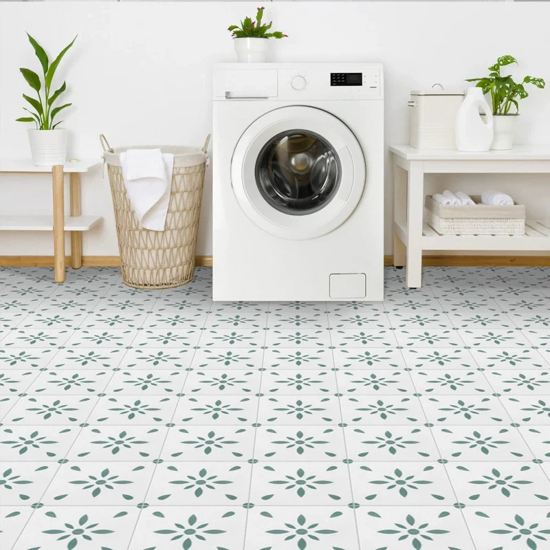 12 قطعة من طبقة لاصقة الحائط ذات السطح الأزرق والرمادي غير اللامع للبلاط/الأرض في أرضية المطبخ باكسبلاش ورق حائط فني من مادة PVC قابل للتقشير والعصا