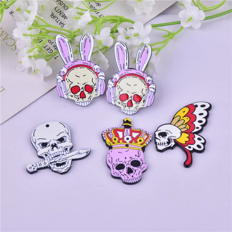 10pcs Music Skull Butterfly Crown Knife Skull Arcylic Charms for DIY Jewelry Making  Fashion