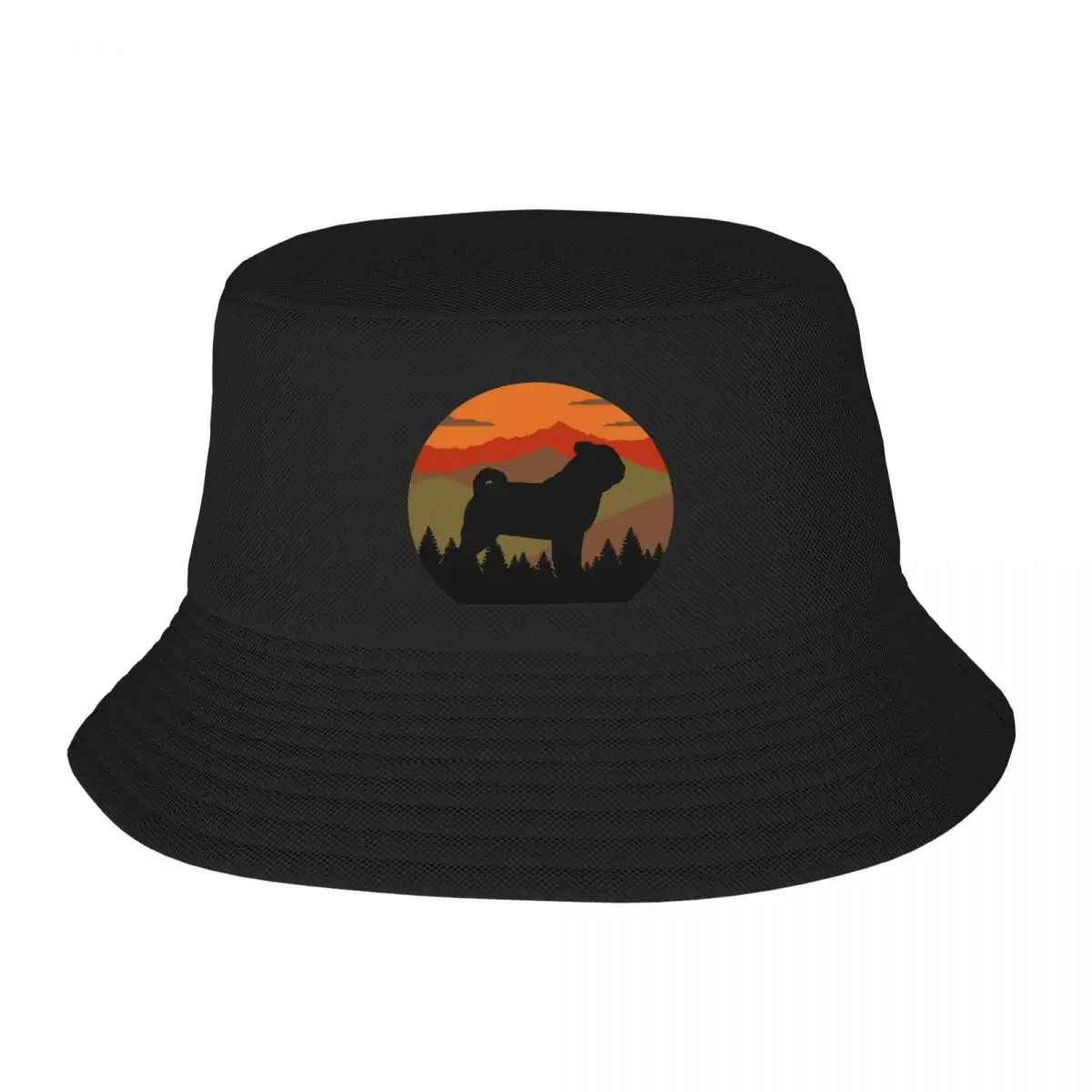 New Vintage Sky Mountains Country Wilderness Pug Dog GiftCap Bucket Hat  Hat Man Sunscreen hard hat Women's Wear Men's