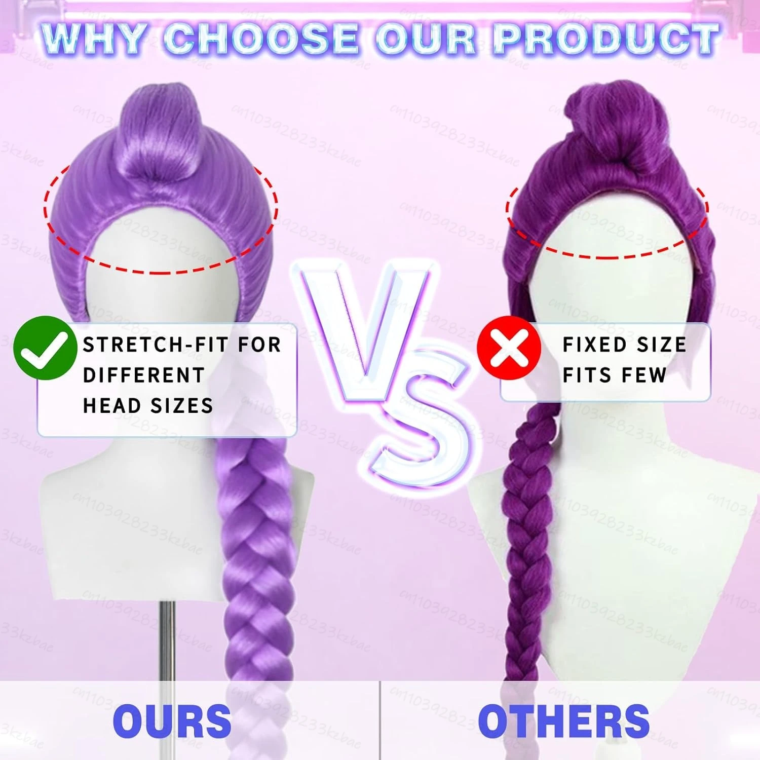 فيلم Kpop شعر مستعار تأثيري ميرا رومي زوي شيطان الصيادين الأرجواني أسود أحمر طويل الشعر شعر مستعار تأثيري لزي حفلة الهالوين