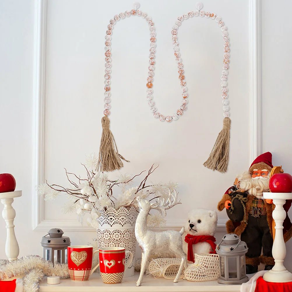 

2Pcs Wood Beads Garland Tassel Rustic Hanging Decoration Natural Color Farmhouse Wall Ornament Home Party Decor DIY Tier Tray