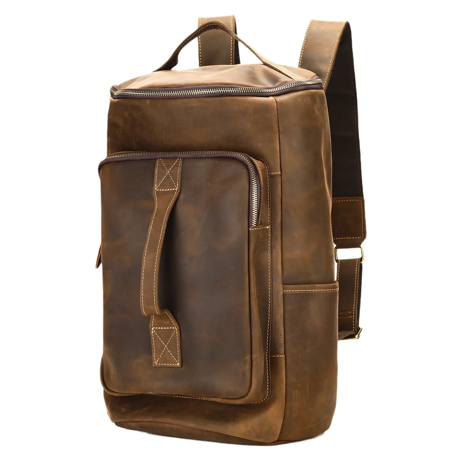 Crazy Horse Leather Travel Duffel Backpack for Men