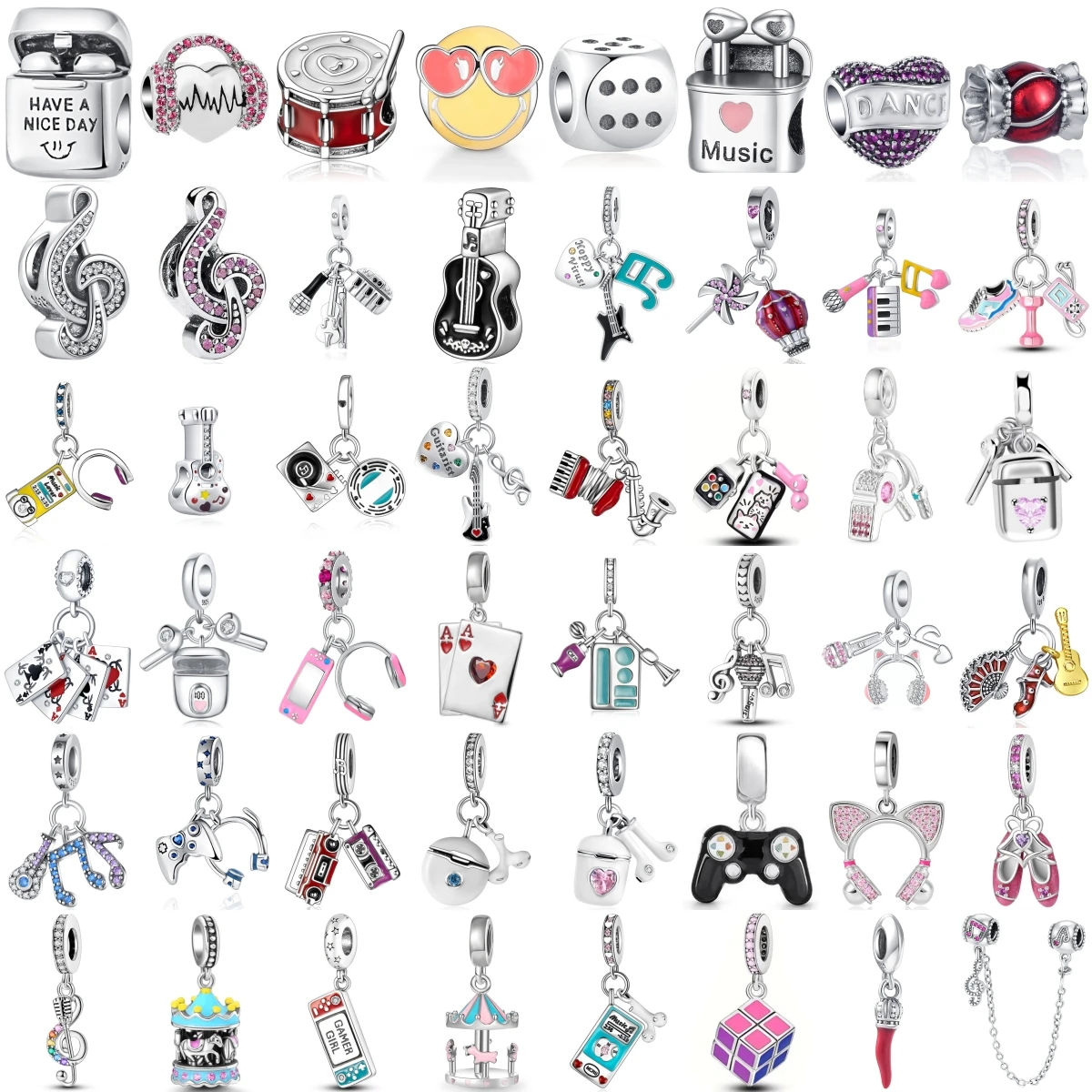 925 Sterling Silver Charms Music Game Dice Ballet Beads Guitar Headphone Video Game Controller Charm Jewelry Gift