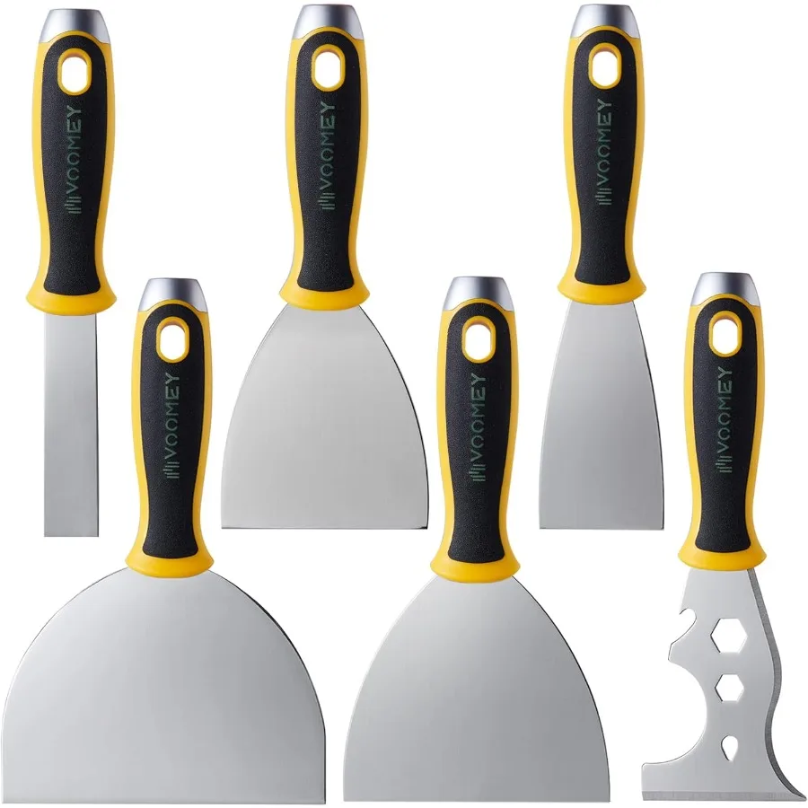 

VOOMEY Putty Knife Set Drywall Knife 6PCS 420 Stainless Steel Paint Scraper Tools Metal Scraper for Renovating Old Walls Applyi