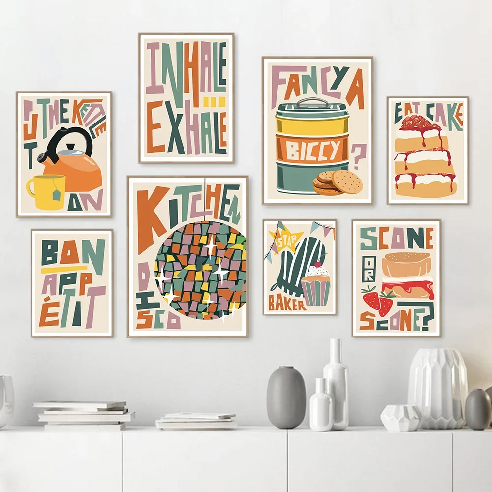 Colourful Food Tea and Biscuit Bon Appetit Baking Wall Art Print Poster Kitchen Disco Graphic Art Canvas Painting Home Decor