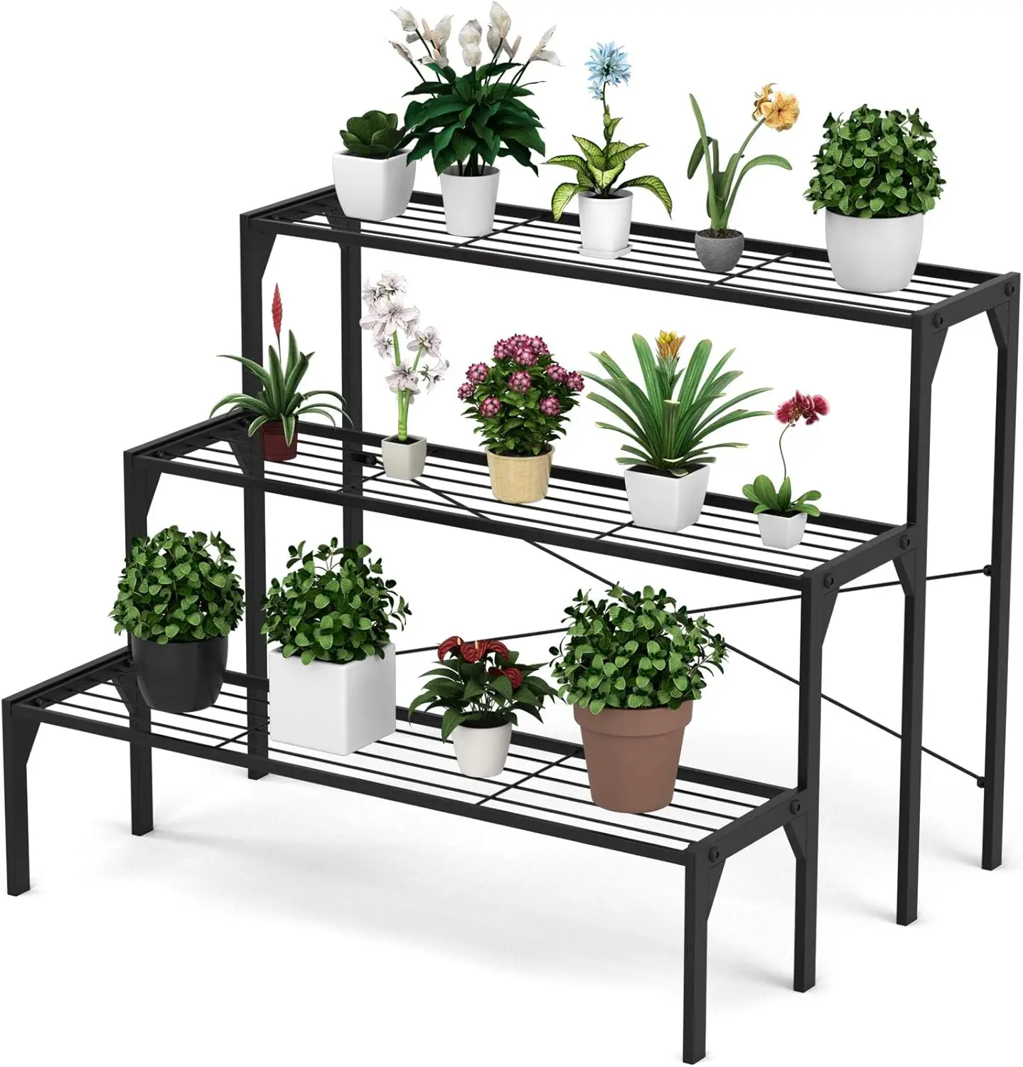 

3-Tier Ladder Plant Stand, Heavy Duty Metal Flower Pot Holder for Indoor/Outdoor, Rustproof, Easy Assembly, 34x26x26 Inch