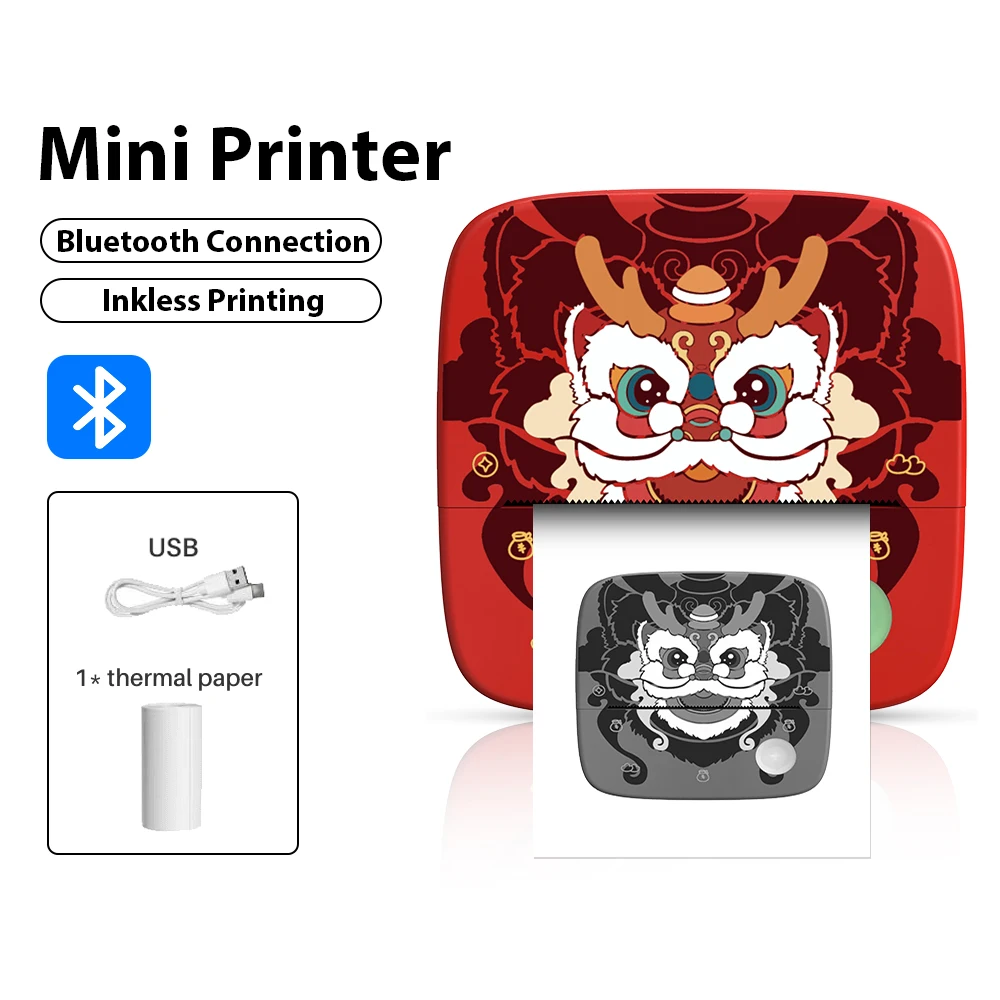 Portable Mini Wireless Photo Printer 200dpi Ink-Free Thermal Printing For Notes Photos Memos For Android IOS Usb Rechargeable