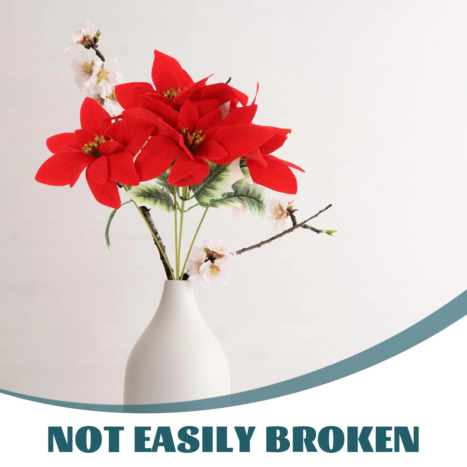 

4Pcs Artificial Poinsettia Flowers Bouquet Vibrant Red Stems Realistic Xmas Faux Flower for Christmas Decor Indoor Holiday Party