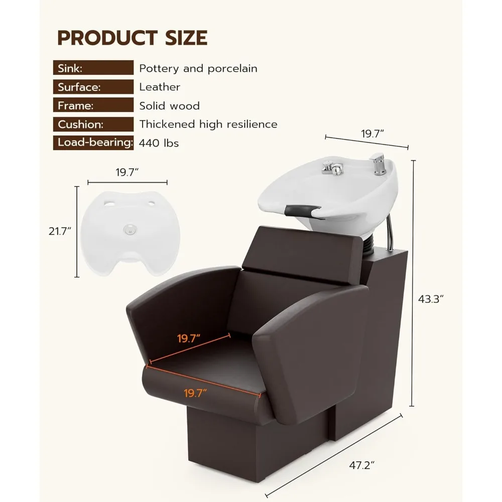 Shampoo Bowl and Chair Set for Salon 2PCS, Hair Wash Chair w/Porcelain Tilting Deep Sink, Backwash Barber Shampoo Chair Station