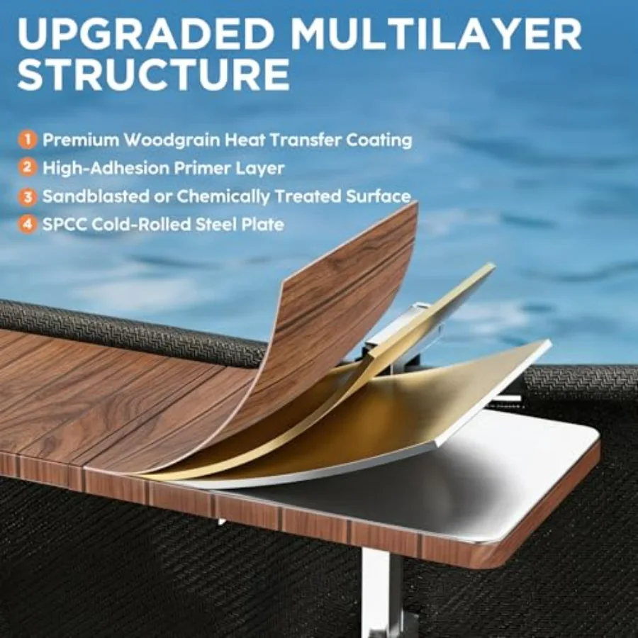 Above Ground Poolside Bar for Round Oval Pools, Waterproof Woodgrain Steel, Beige, 47.2 Folding Heavy Duty Swim Up Bar with Adj