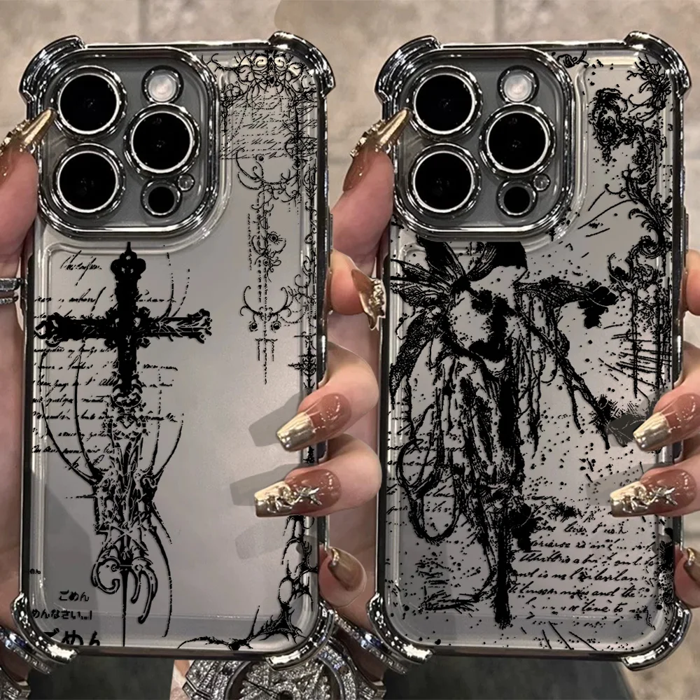 Cool Dark Gothic Cross Mark Line Plating Phone Case For Xiaomi Redmi 15 A3 15C 14C 13C 12C K50 Note 14 13 12 12s Pro Plus 4G 5G