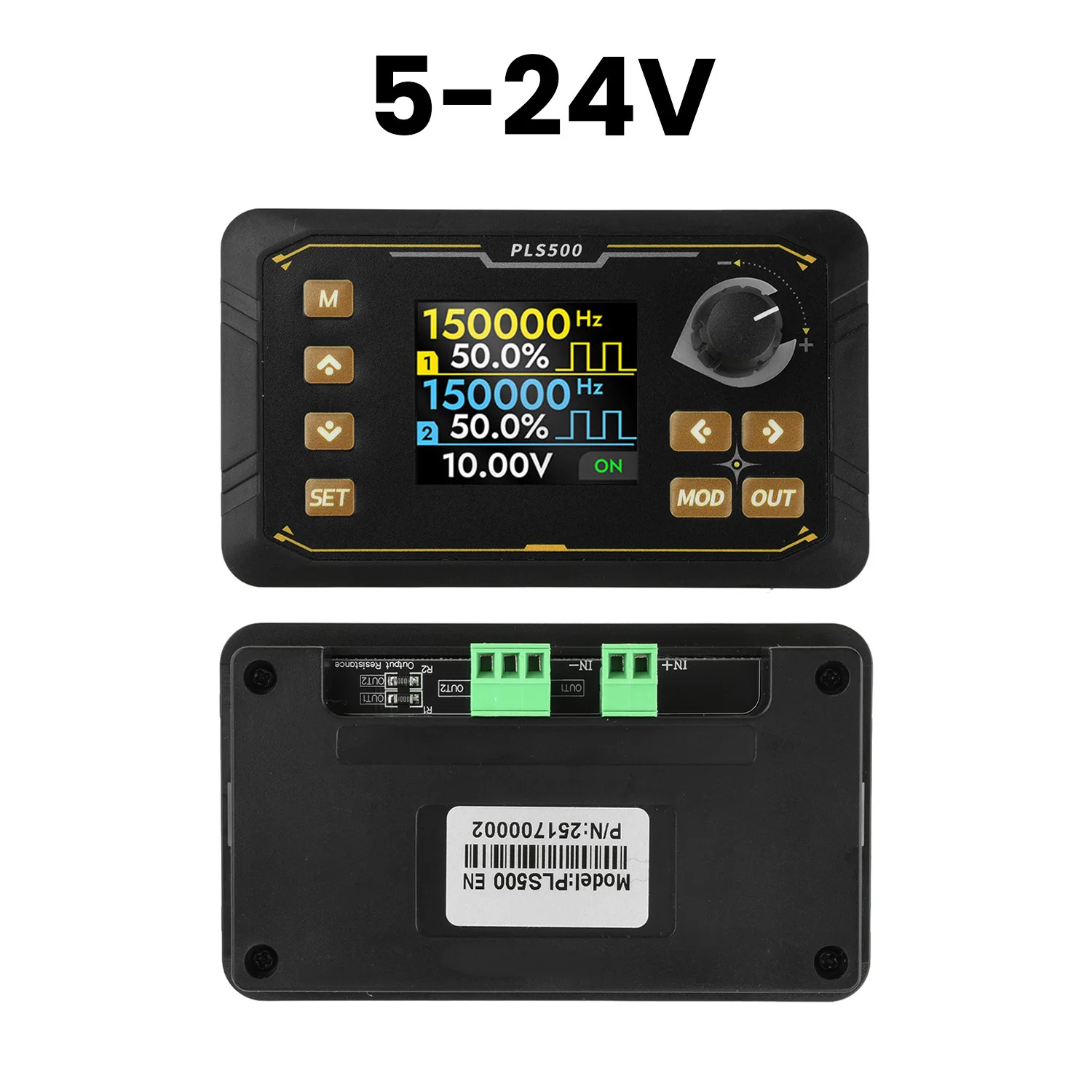 Dual-Channel PWM Signal Generator DC 5-24V 1Hz-500kHz 1.8 inch Color Screen Adjustable Duty Cycle Phase Shift Testing
