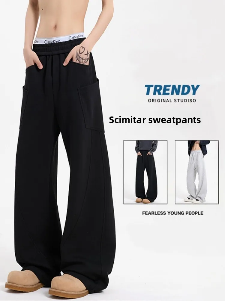 

Men's Casual Straight Leg Wide Leg Pants Draped CleanFit Sports Pants American Sle Spring Autumn Heavy Du Curved Blade