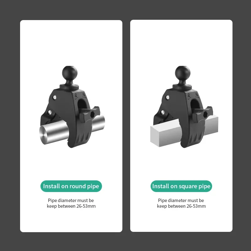 車両用丸型チューブ タフクロー クイックリリース クランプベース 1インチボールヘッド付き 1インチ～1.97インチ丸型チューブ対応 メーカー